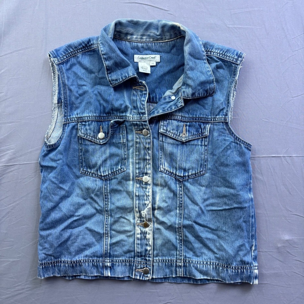 Coldwater Creek Denim Vest Medium Wash Tencel Cotton Blend Petite Small PS‎